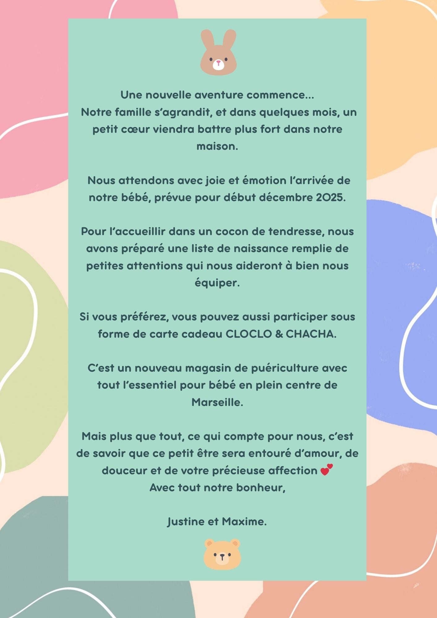 Liste de naissance Justine et Maxime